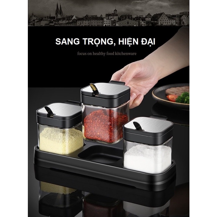 Lọ đựng Hũ Gia Vị Thủy Tinh Dày Dặn Nắp Bật INOX 304