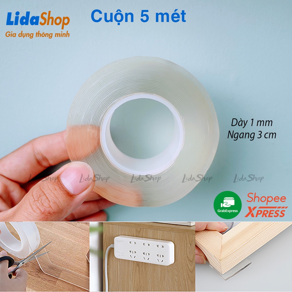 Cuộn băng keo 2 mặt siêu dính LidaShop , băng keo dẻo trong 2 mặt dán tranh gương dán tường ốp đá gạch men | BigBuy360 - bigbuy360.vn