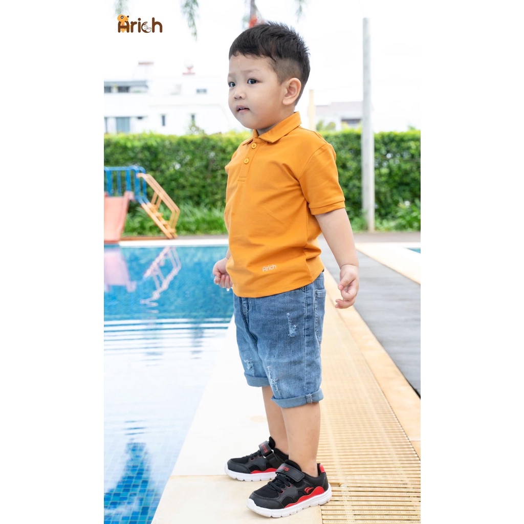Áo polo trẻ em Arich vải cotton spandenx cao cấp, áo phông dệt mắt chim thoáng khí, siêu thấm hút và chống nhăn tự nhiên