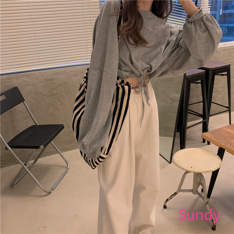 [ Mã 11FASHIONSALE1 giảm 10K đơn 50K ] Áo thun dài tay dáng rộng rút dây thời trang mùa thu xinh xắn cho nữ | BigBuy360 - bigbuy360.vn