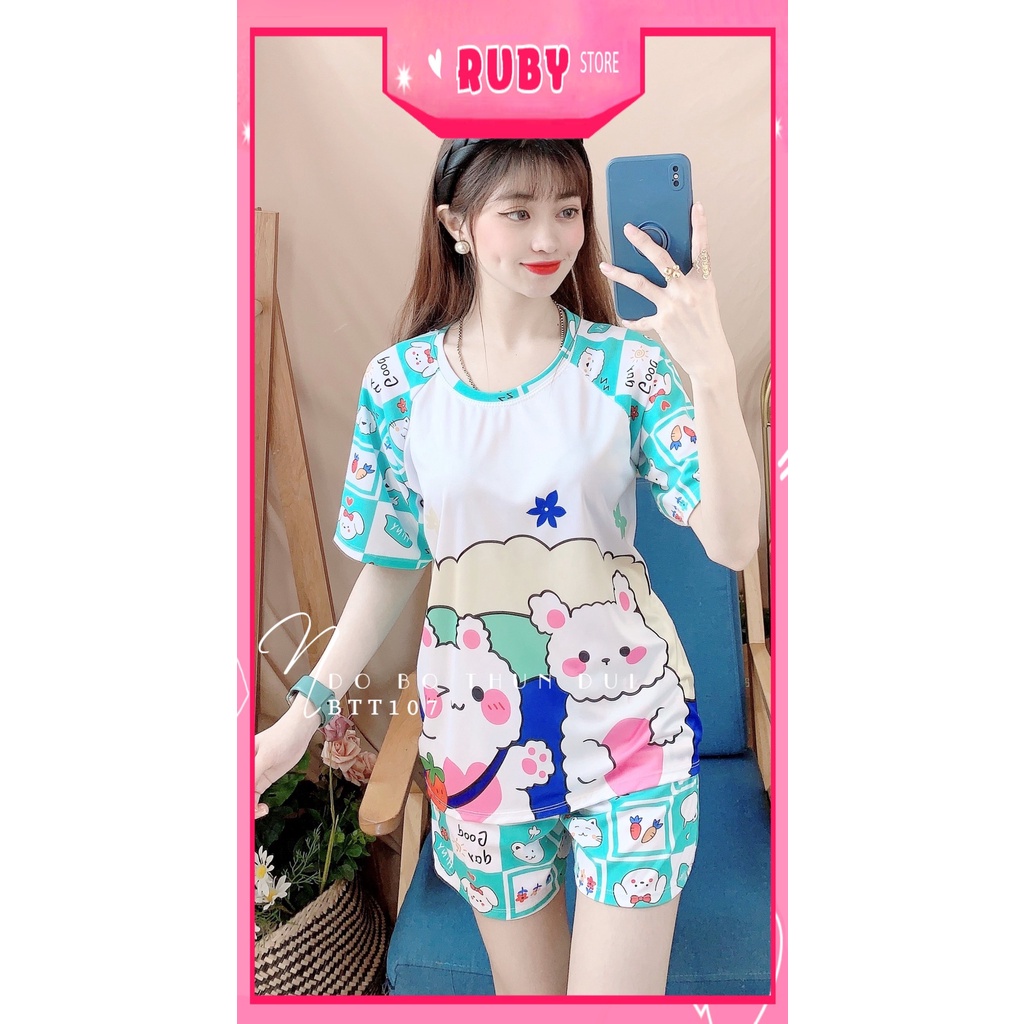 Đồ bộ thun đùi cho nữ mặc nhà chất vải mềm mát in hình hoạt hình dễ thương BTT107
