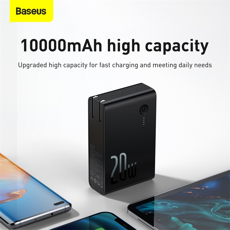 Sạc Dự Phòng Tích Hợp Củ Sạc Nhanh 2 Trong 1 Baseus Dung Lượng 10000mAh Với Đầu Cắm USB 3A và Type C ( PD 20W)