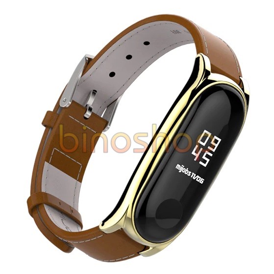 Dây đeo miband 4, miband 3 da viền cong PLUS chính hãng Mijobs - dây đeo thay thế mi band 3, mi band 4 da PU PLUS