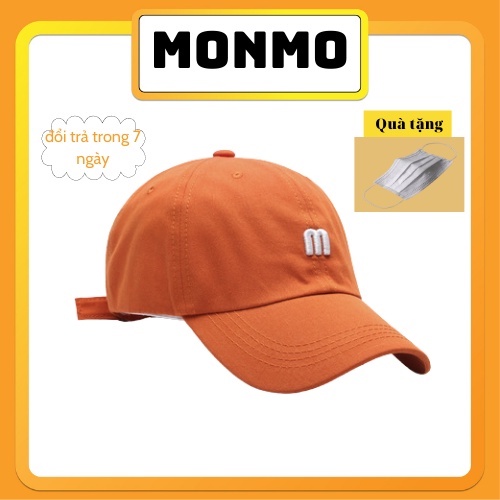 Mũ lưỡi chai MONMO unisex nam nữ phong cách thời trang đơn giản logo M màu cam