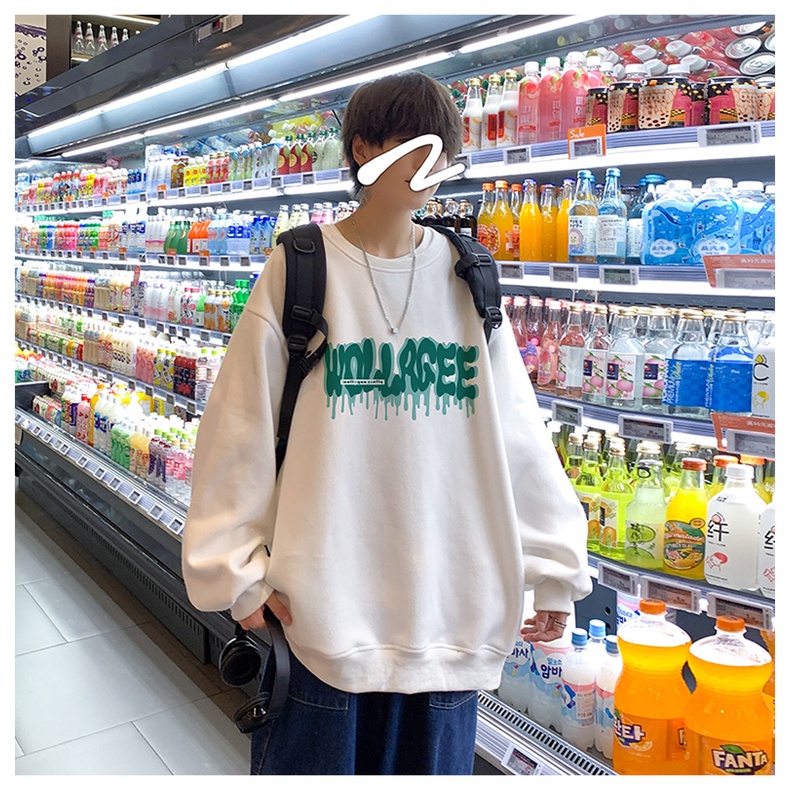 Áo sweater IFNICEFUTURE tay dài cổ tròn dáng rộng phong cách mùa thu Hong Kong
