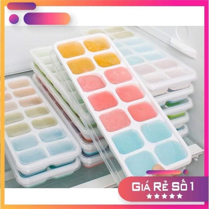 [Rẻ vô địch] Khay trữ đồ ăn dặm cho bé, khay làm đá bằng silicone dẻo có nắp đậyFREE SHIP an toàn vệ sinh