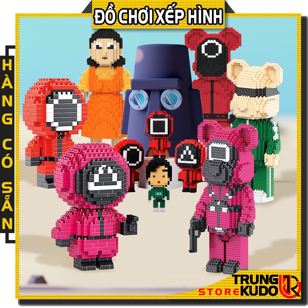 Mô hình Squid Game bản Bearbrick dạng Đồ chơi xếp hình trò chơi con mực thích hợp làm quà đồ decor