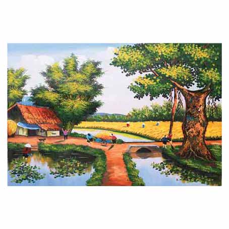 Tranh dán tường cánh đồng lúa, tranh quê hương, tranh tranh làng quê Việt nhiều mẫu