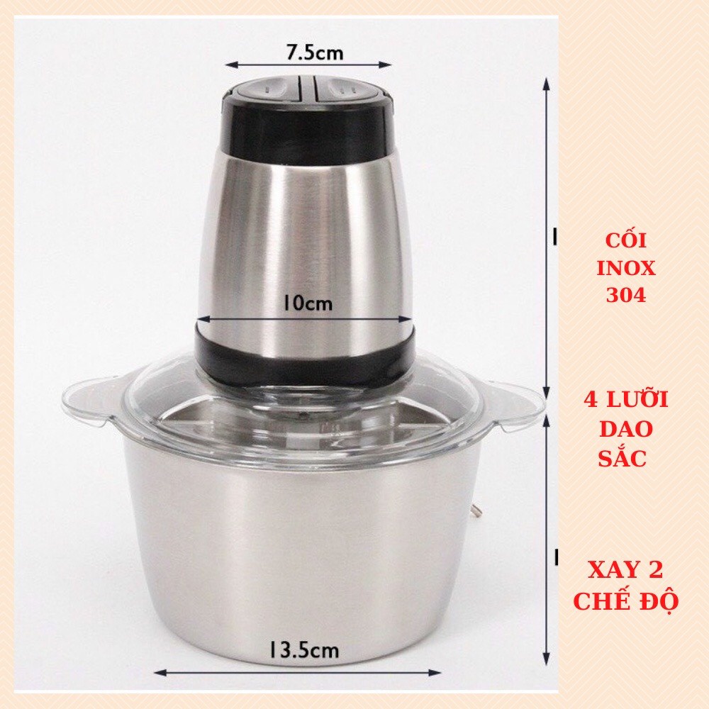 Máy Xay Thịt Đa Năng Cối Inox 304 Dung Tích 2L 4 Lưỡi Dao Bằng Thép - Máy Xay Đa Năng Xay Sinh Tố, Xay Thịt, Xay Ngũ Cốc