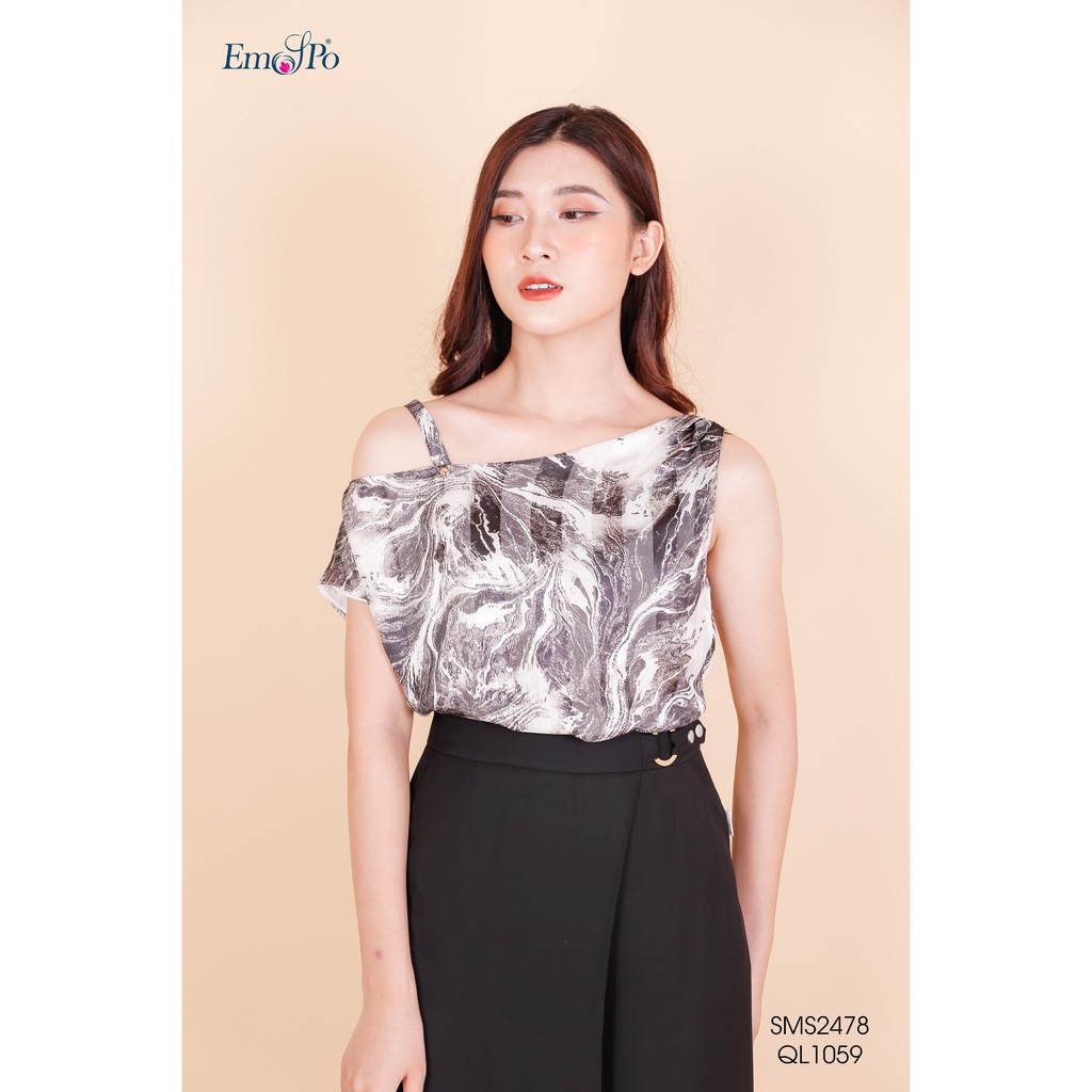 Áo sơ mi lệch vai, trang trí mặt kim loại tròn Emspo SMS2478 (Vàng, Đen)