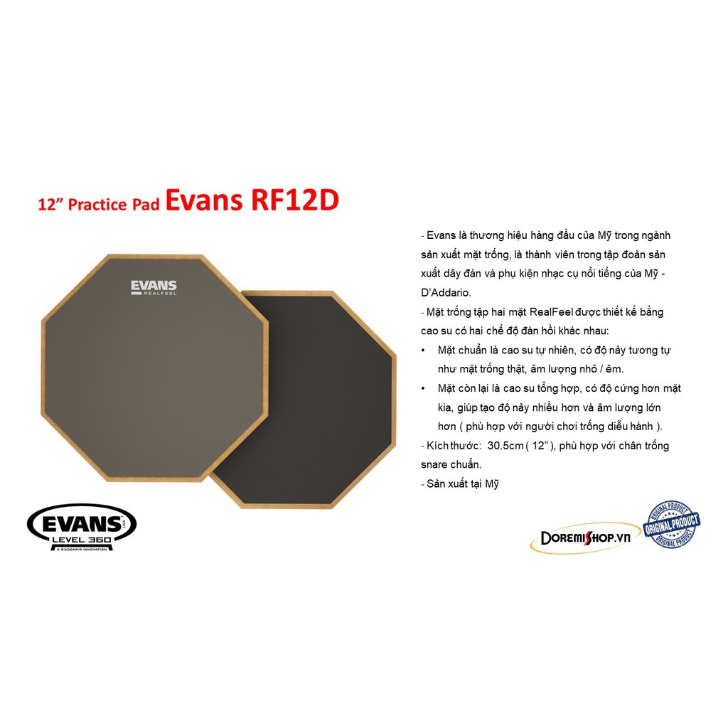Mặt trống tập cao su Evans Practice pad RF6D RF12D