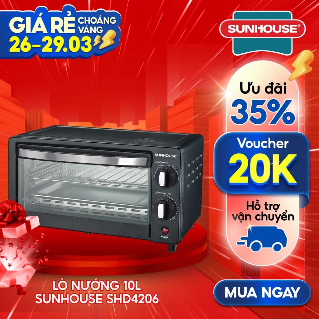 [Mã ELHADEV giảm 4% đơn 300K] Lò Nướng Mini SUNHOUSE 10L Đa Năng SHD4206