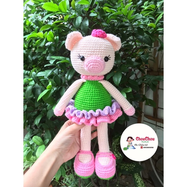 Thú len nhồi bông handmade - Heo đầm bèo (30cm)