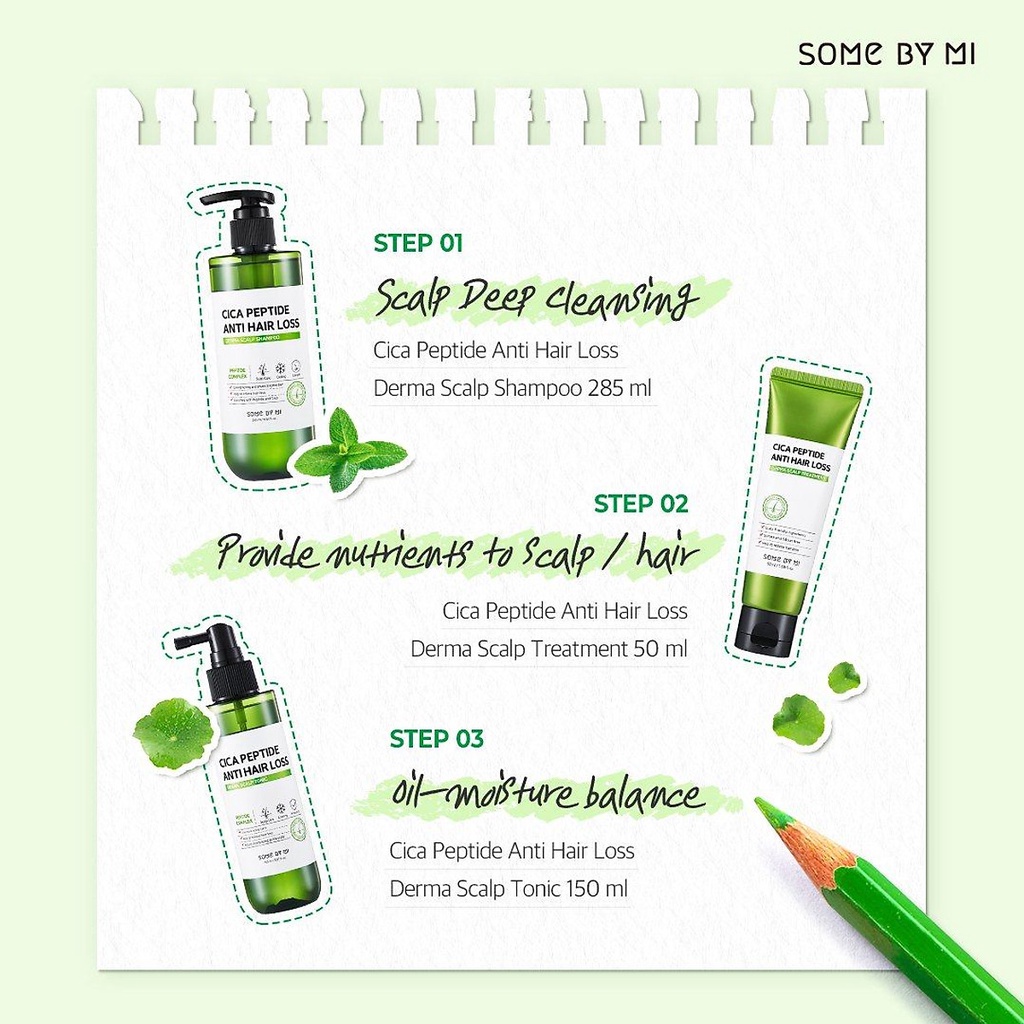 Bộ Gội Xã Ngăn Ngừa Rụng Tóc Some By Mi Cica Peptide Anti-Hair Loss Derma Scalp (Dầu gội 285ml + Dầu Xả 50ml)