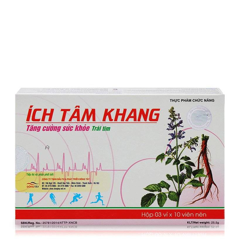 Ích Tâm Khang tăng cường sức khỏe tim mạch, huyết áp, tuần hoàn, Hộp 30 viên