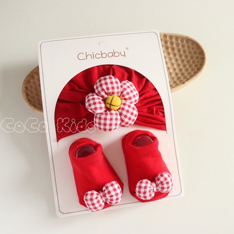 Set mũ turban kèm tất hình thú siêu dễ thương cho bé