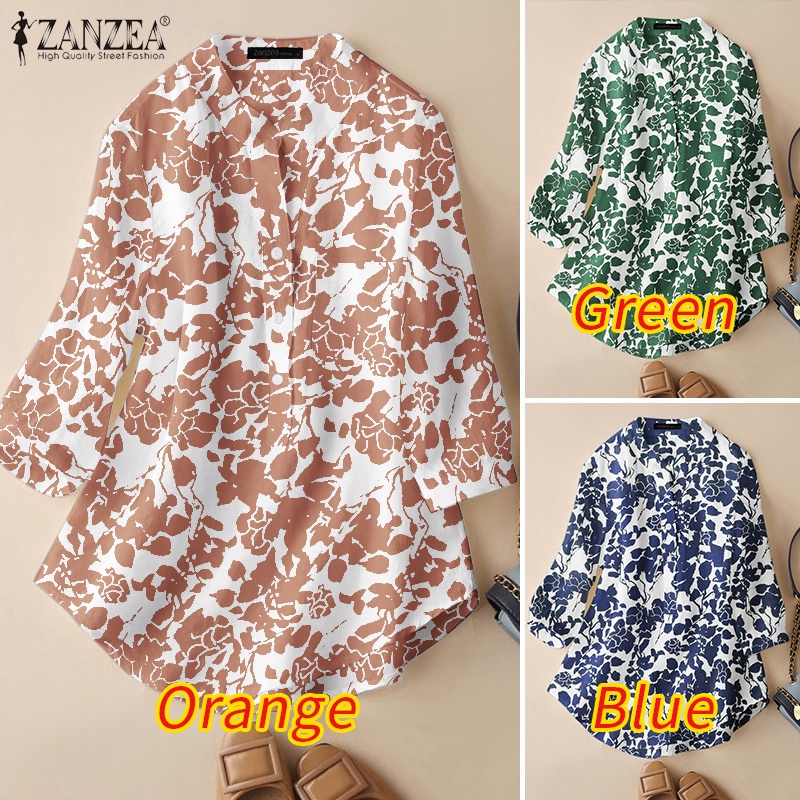 ZANZEA Áo Kiểu Nữ Cổ Tròn Tay 3 / 4 In Họa Tiết Thời Trang