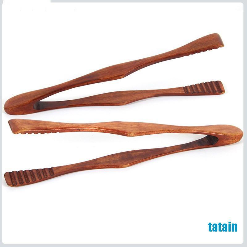 [TA] Wooden Cooking Kitchen Tongs Food BBQ Tool Salad Bacon Steak Bread Cake Clip  WK
