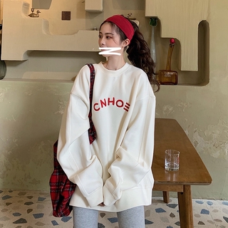 Áo Sweater Dáng Rộng In Chữ Phong Cách Hàn Quốc Năng Động Cho Nữ