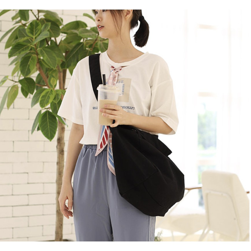 Túi đeo vai đeo chéo unisex vải bố form rộng rãi