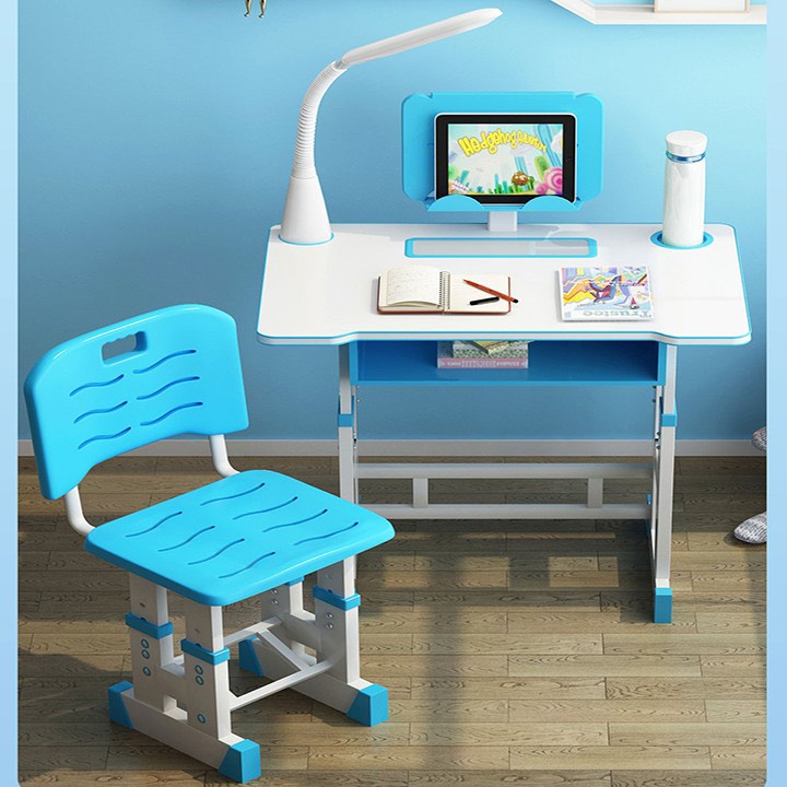 Bộ bàn ghế học sinh SKYA K111 bàn học thông minh cho bé màu xanh chống gù chống cận có giá để sách và ipad tiện lợi