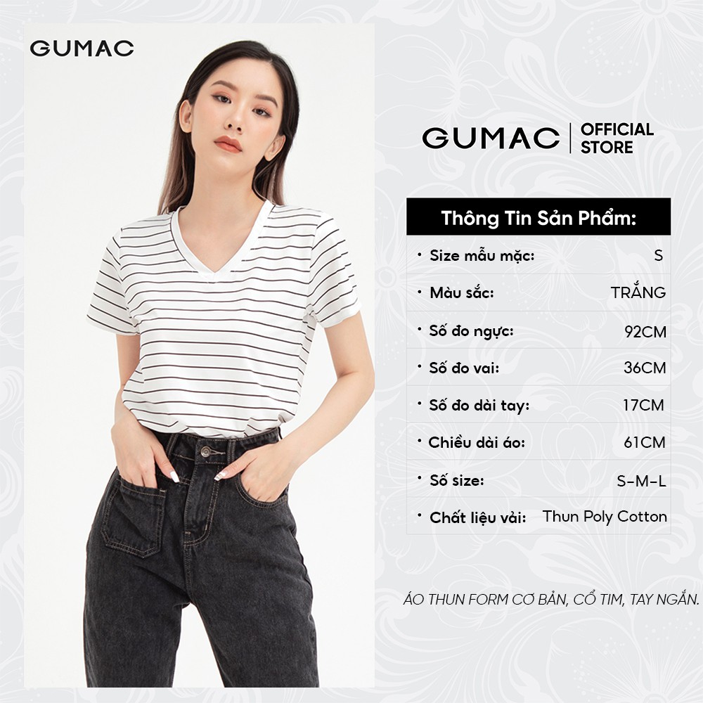 [Mã WABRGTET giảm 10% đơn 250k] Áo thun nữ sọc cổ tim GUMAC phong cách năng động, trẻ trung ATC03015