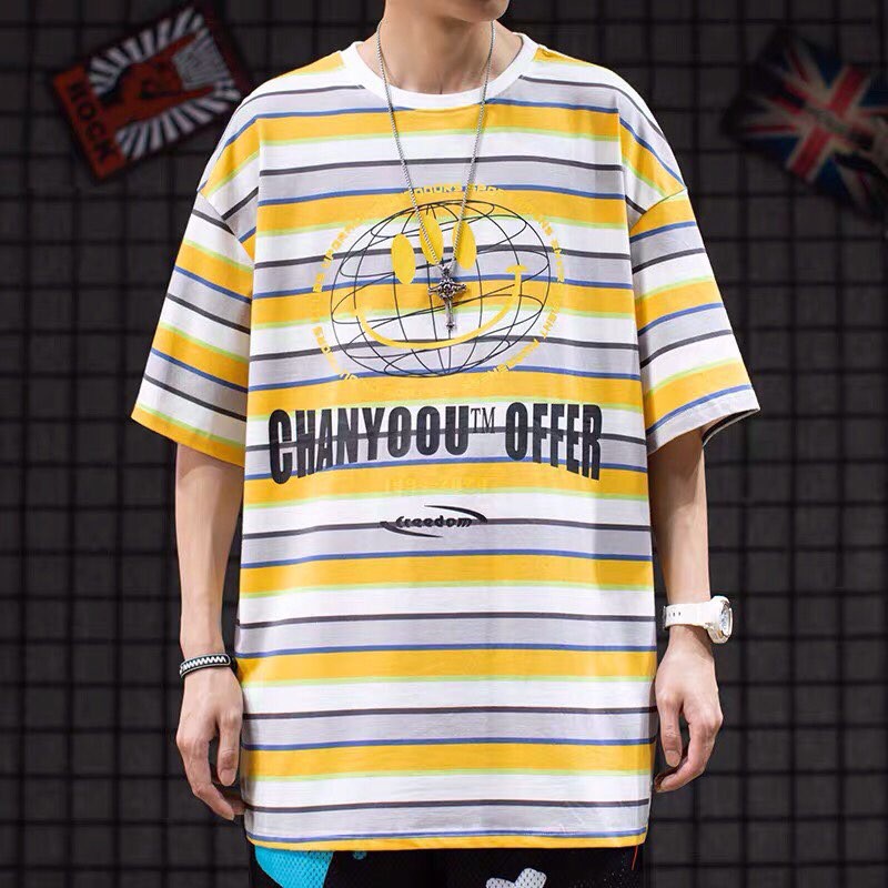 Áo thun unisex kẻ sọc ngang họa tiết chữ freedom cực chất