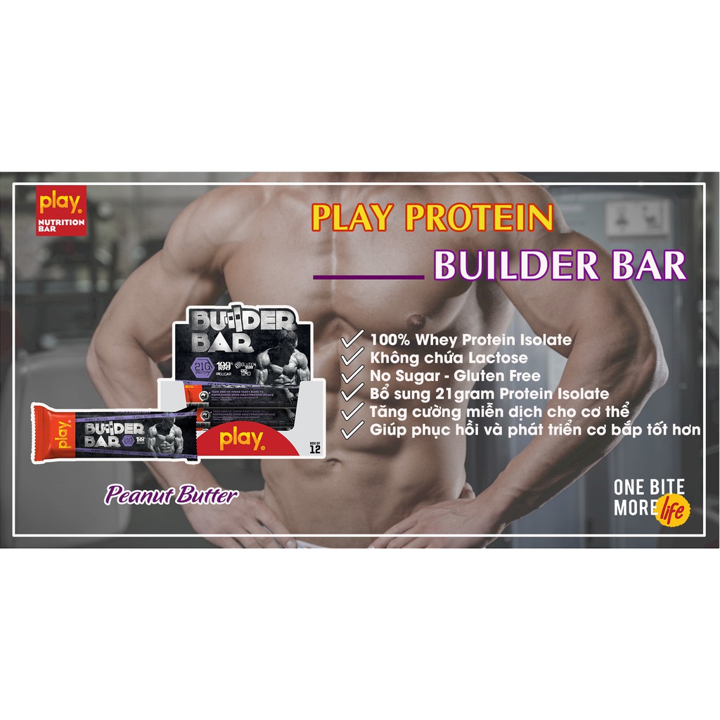 Hộp 12 Thanh Protein Builder PLAY Vị Bơ Đậu Phộng – PLAY Protein Builder Bar Peanut & Butter
