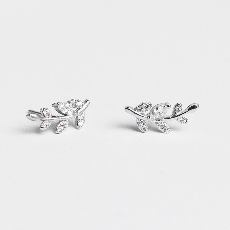Bông tai AURA bạc, khuyên tai lá ô liu đính đá thanh lịch cho nữ-AURASILVER-KT06