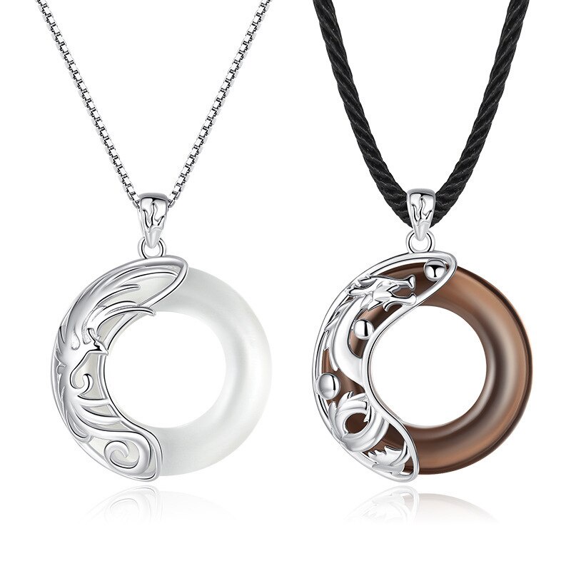 Set 1/2 dây chuyền màu trắng đen cho cặp đôi