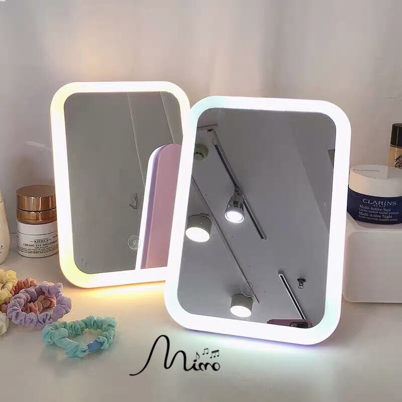 Gương để bàn đèn led 3 màu màn hình cảm ứng siêu nét kích thước 18x13x2cm phong cách Hàn quốc sang chảnh