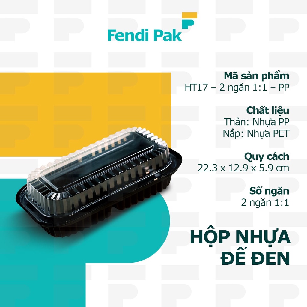 50 Hộp Nhựa Đế Đen Kèm Nắp, Đựng Cơm Gà, Đựng Cơm Tấm, Đựng Bánh 2 ngăn 5:5 Fendi Pak