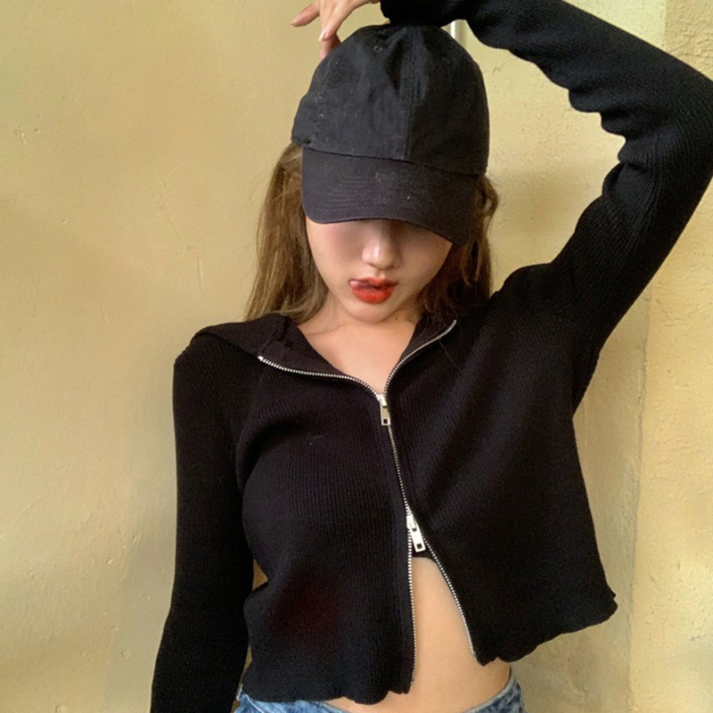 Áo Cardigan Dệt Kim Tay Dài Có Mũ Trùm Kiểu Hàn Quốc Thời Trang Mùa Thu Cho Nữ