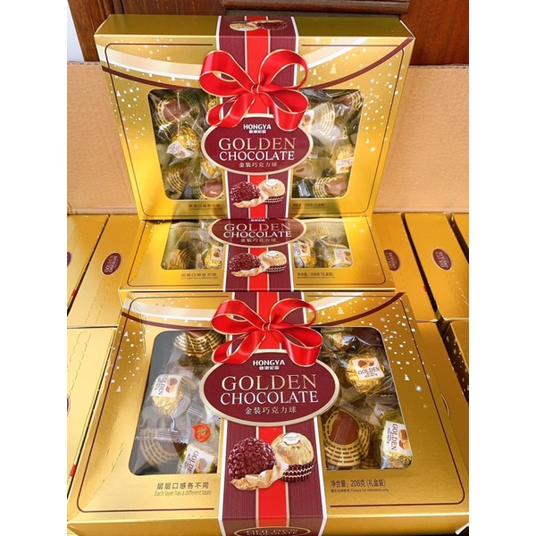 Socola Golden HongYa - Chocolate Vàng Cao Cấp Đài Loan hộp lớn nhất 208gr | bánh kẹo Tết và đồ ăn vặt SaiGonFood