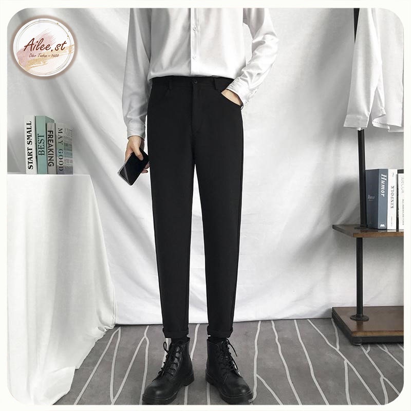 QNAM 8002 Quần âu nam hàn quốc dáng baggy suông đen vải dày dặn co giãn tốt Ailee