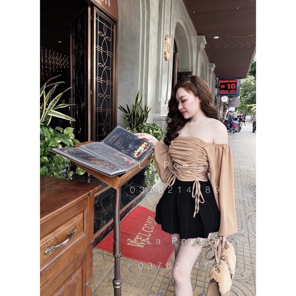 Áo Voan Cổ Vuông Tay Dài Rút Giữa Hai Bên Fashion TTSA0548