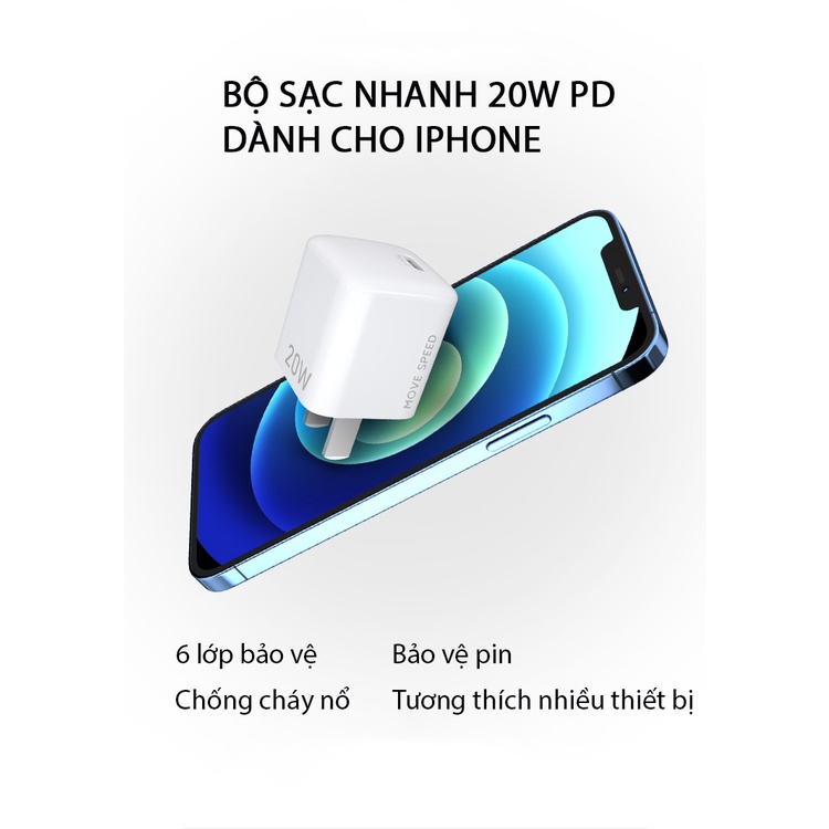 Củ Sạc Nhanh 20W PD101 MOVE SPEED - Sạc Nhanh Type C 20W Dành Cho Iphone, Ipad, Samsung, Huwei..