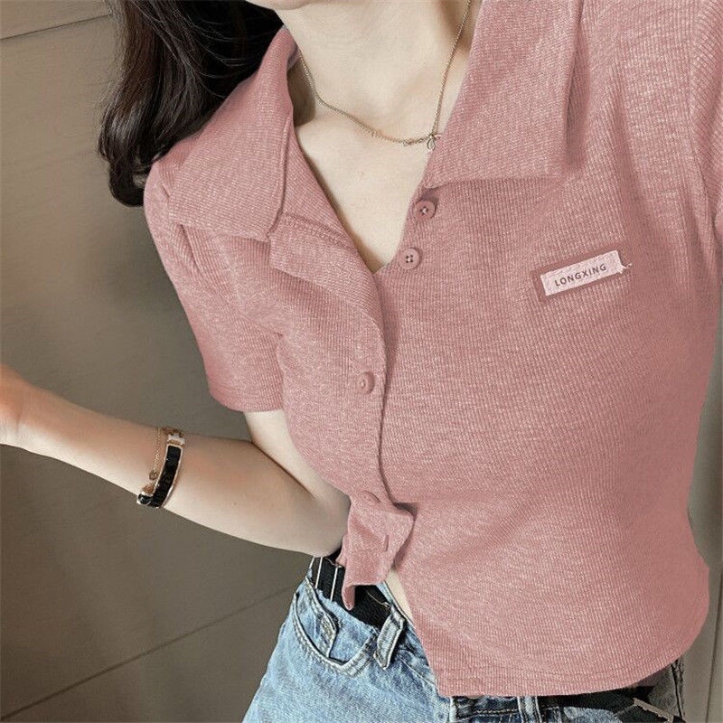 Áo polo BH tay ngắn màu sắc đơn giản phong cách Hàn Quốc cho nữ