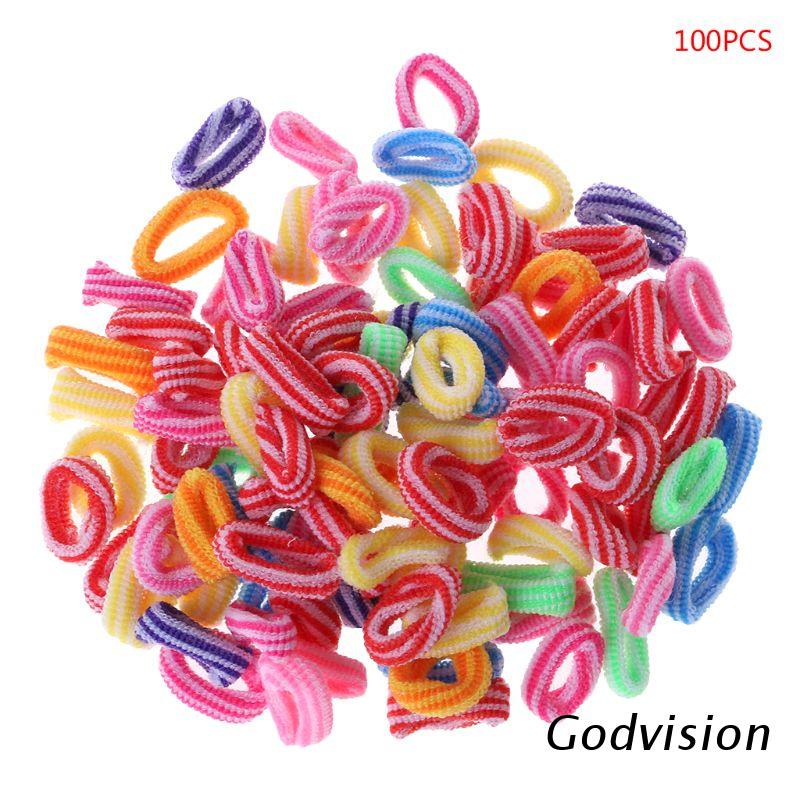 Set 100 Dây Cột Tóc Co Giãn Mềm Mại Nhiều Màu Sắc Dành Cho Bé Gái