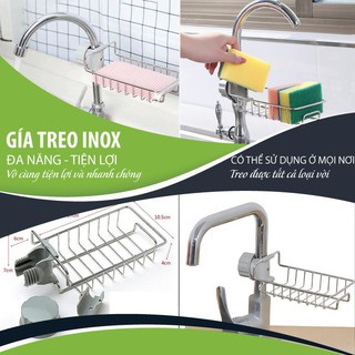 Giá inox 304 đựng lưới rửa bát , xà bông treo vòi nước (NCP09)