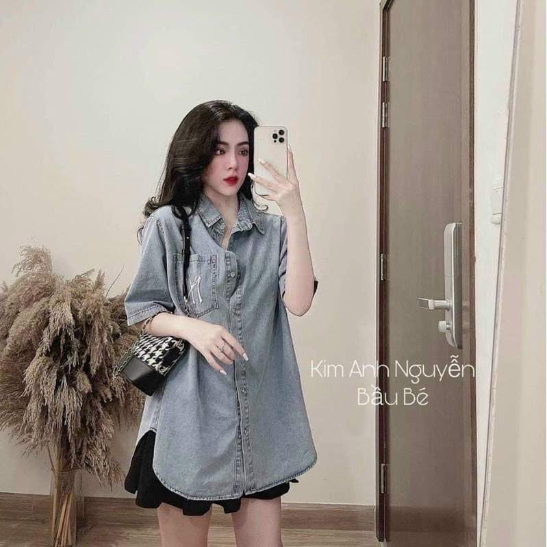 FREESHIP sét bộ áo jean bò thêu trữ kèm quần ngố sịn sò sang chảnh