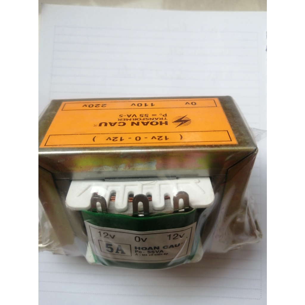 Biến áp đối xứng vào 220V, 110V ngõ ra 12 V; dòng điện ra 1A, 3A, 5A