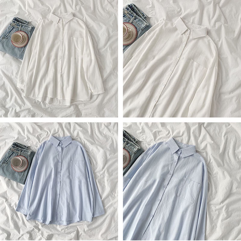 Áo sơ mi nữ tay dài màu trơn phong cách Hàn Quốc mới