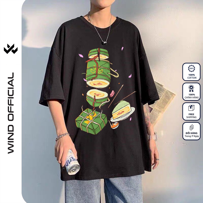 Áo thun tay lỡ unisex WIND 100% cotton phông form rộng Bánh Chưng nam nữ oversize | BigBuy360 - bigbuy360.vn