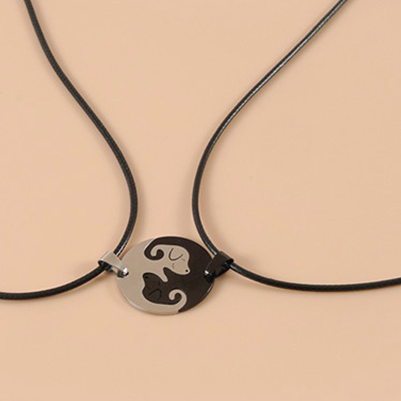 Bộ 2 Vòng cổ Mặt Tròn Bằng Thép Không Gỉ In Hình Chú Chó Âm Dương Cho Cặp Đôi Bạn Thân