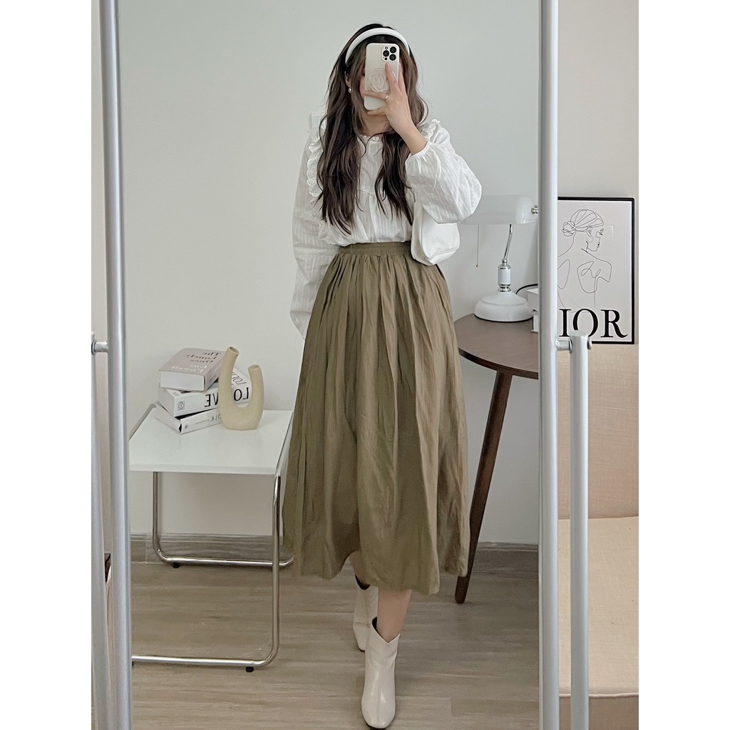 Chân váy midi 2 tầng voan tơ , chân váy voan tơ 3 màu cơn bản , nâu , đen , be