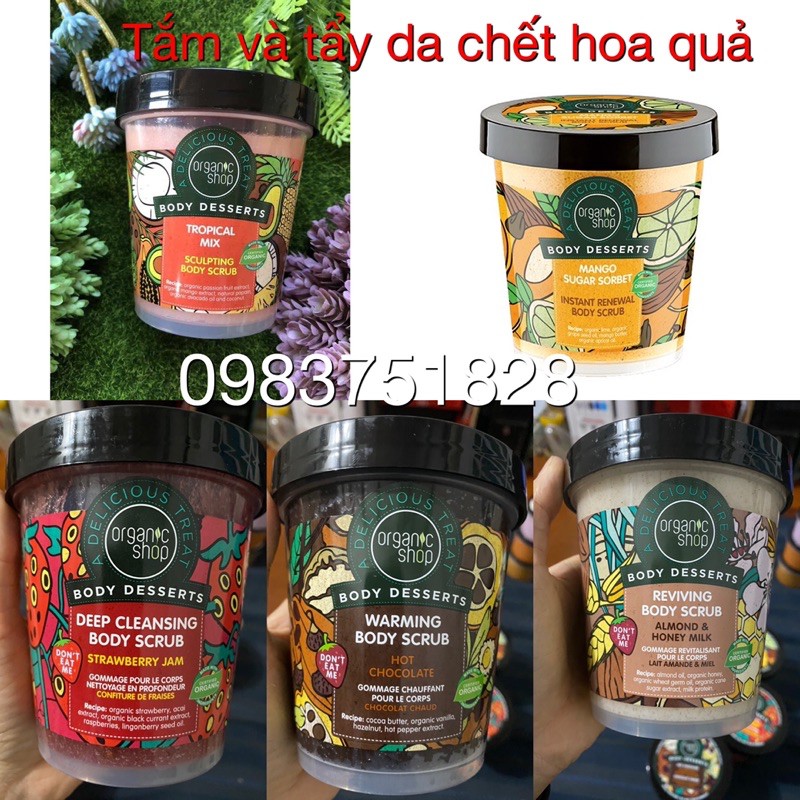 Gel tẩy da chết- tắm Organic shop Body Desserts 450ml - hàng EU