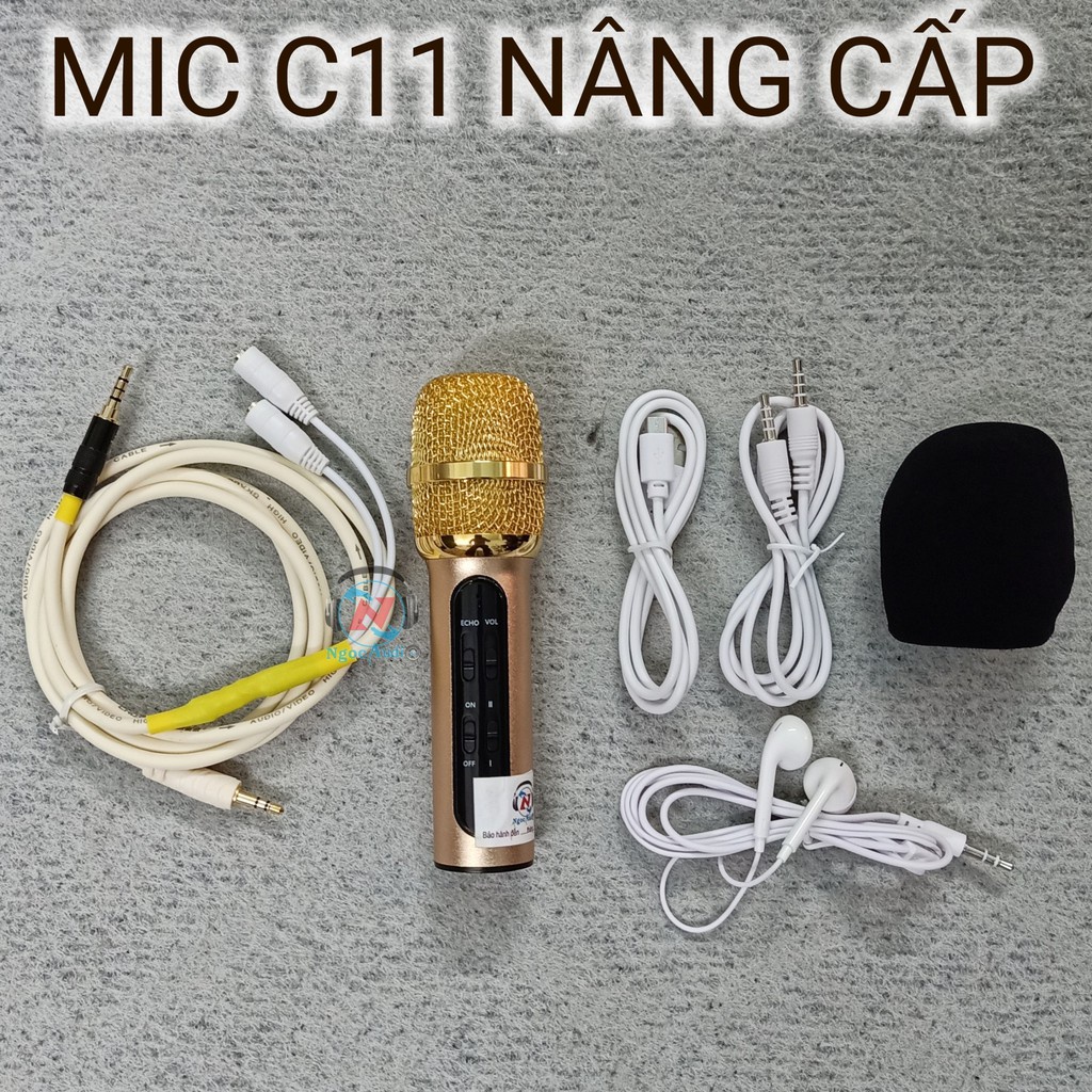 Micro C11 Nâng Cấp Cải Tiến Bắt Xa 2 Mét Âm Thanh Cực Hay - Livestream Bán Hàng - Hát Thu Âm - Tặng Kèm Giá Đỡ Micro