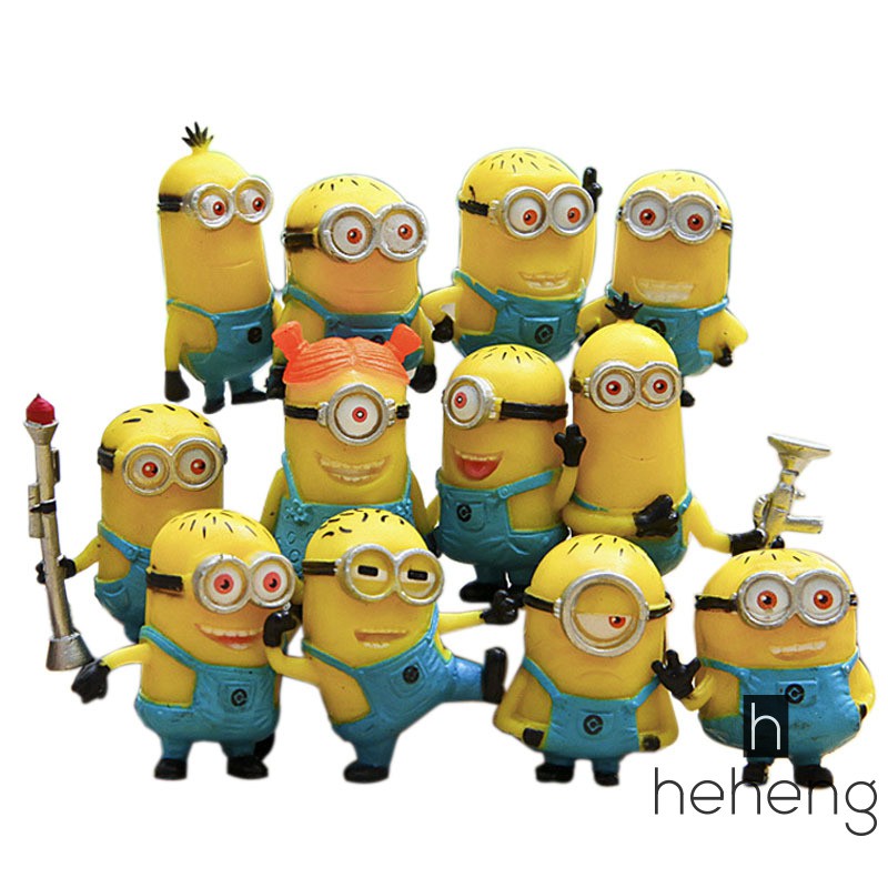Set 12 tượng Minion đồ chơi màu vàng chất liệu PVC