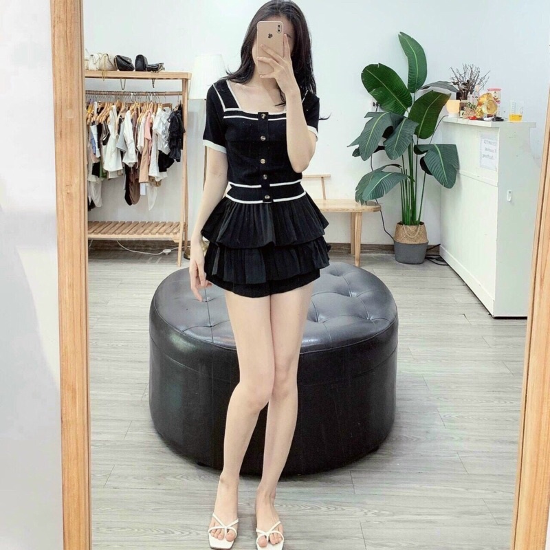 Áo len cộc tay cổ vuông - len mongtoghi